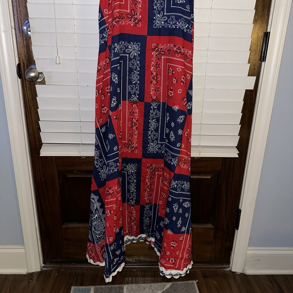 HOWARD WOLF VINTAGE RED & BLUE BANDANA PATCHWORK PRINT Maxi DRESS - Picture 3 of 8